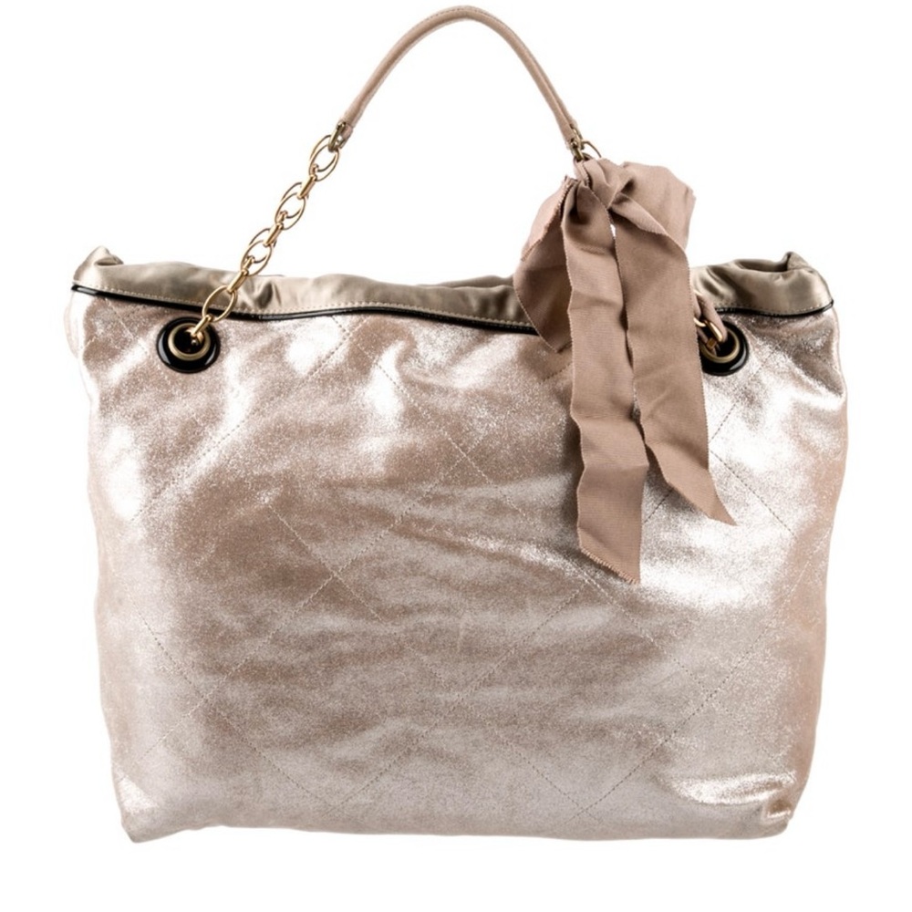 Lanvin Tan / Pink Metallic Tote with Chain Details